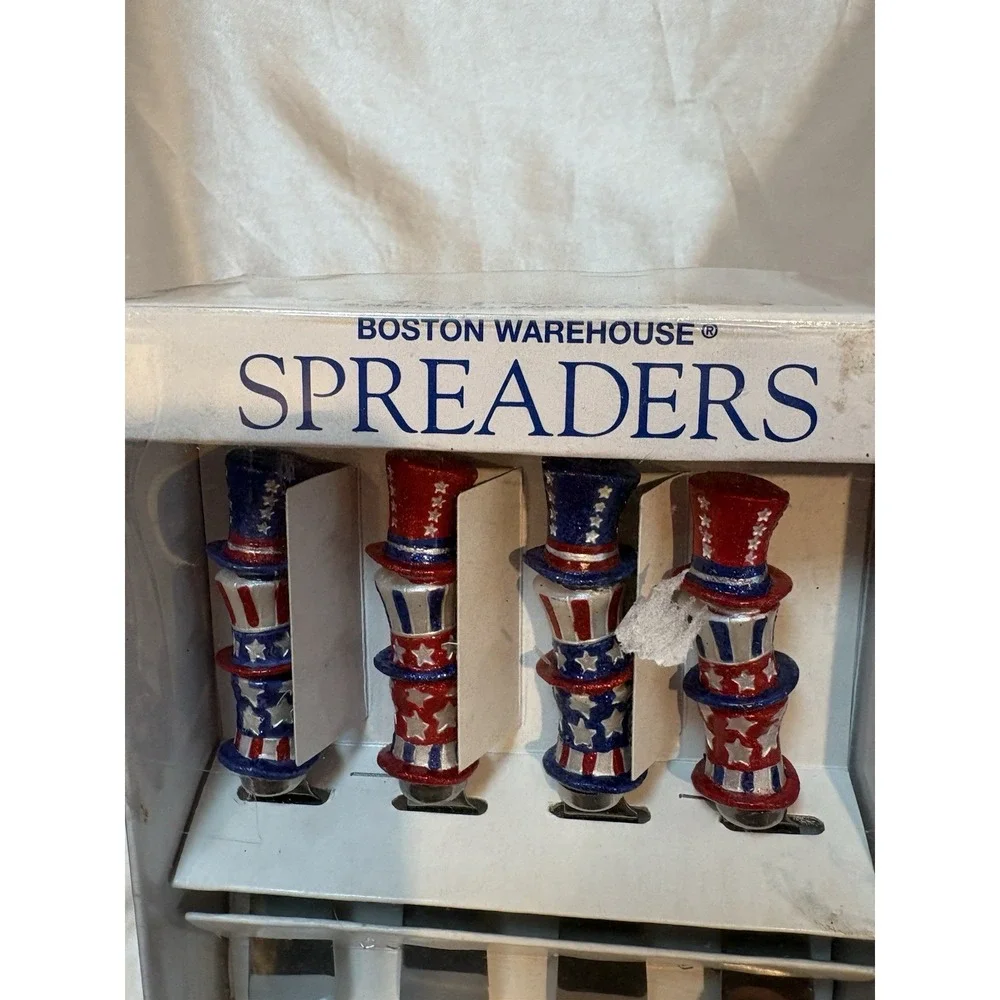 Set of 4 Boston Warehouse Patriotic Cheese Butter Knife Stainless Spreaders